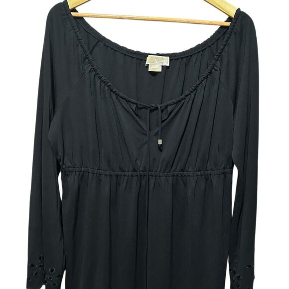 Michael Kors Boho Eyelet Dress L Black‎ Stretch Cinched High Waist Resort Travel - Picture 8 of 12